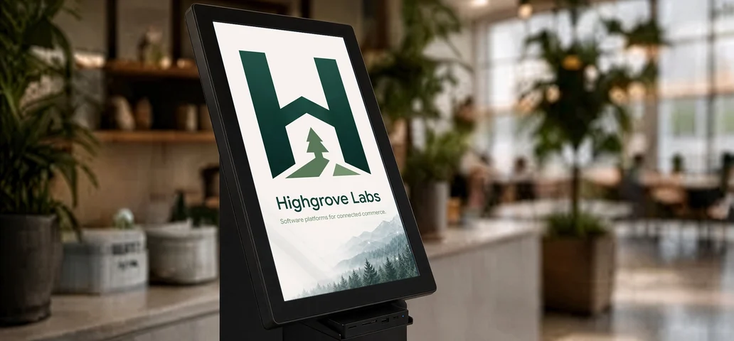 Highgrove Android kiosk with a portrait touchscreen.